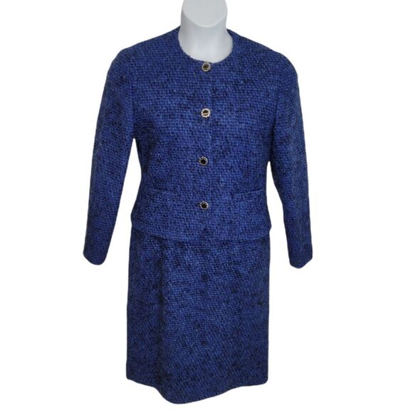 VINTAGE 70s Pendleton suit blue tweed academia wool skirt set S/M - Picture 1 of 14